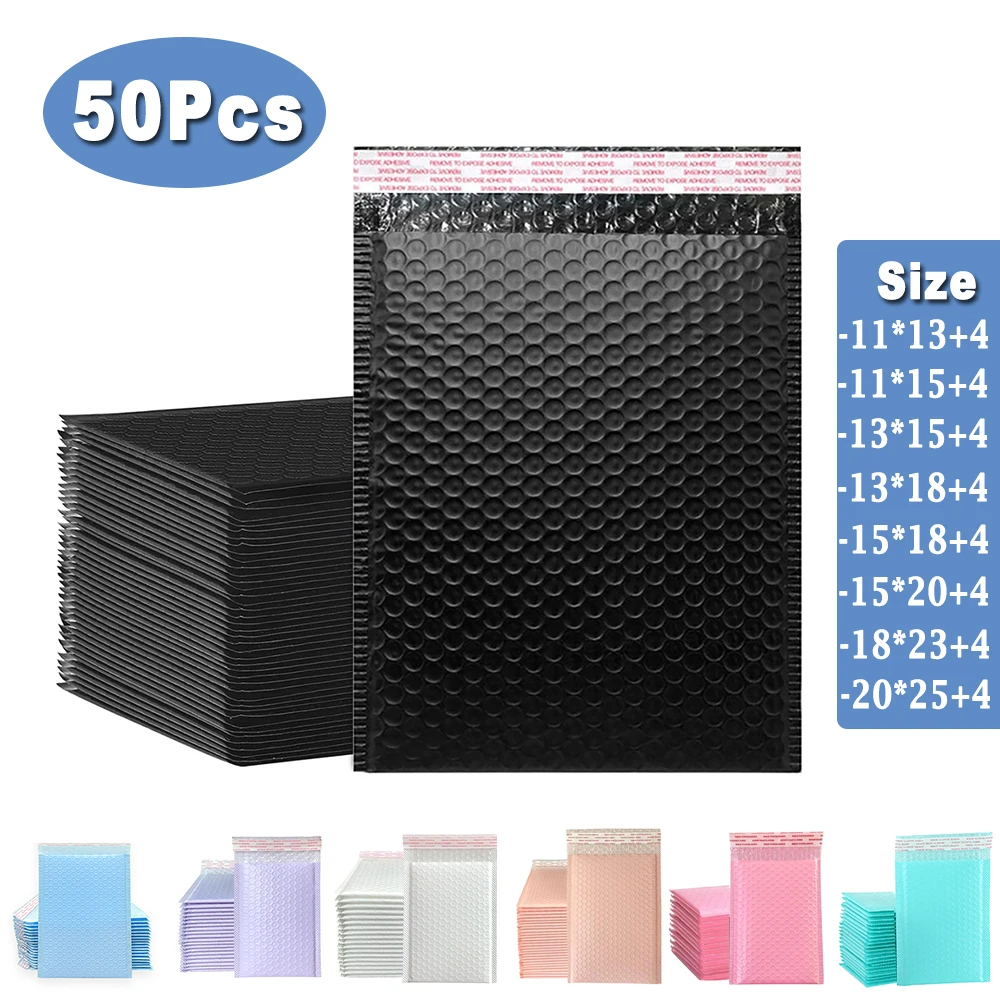 50PCS Bubble Mailers Bubble Envelopes Bag Waterproof Self Seal Express Shipping Envelope Packaging Bag Black, Blue, Pink, Purple