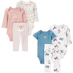 Recém-nascido Baby Clothing Set, bodysuits, calças, Romper, roupas de algodão puro, macio, bonito, animal, crianças, outono, 6-24M, 3pcs