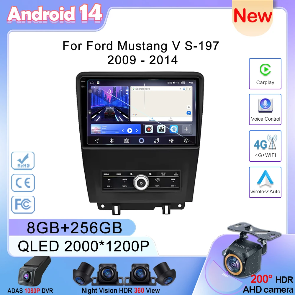 Car Android 14 Carplay For Ford Mustang V S-197 2009 - 2014 Auto Radio Stereo GPS Navigation Multimedia Player NO 2din 2 DIN DVD