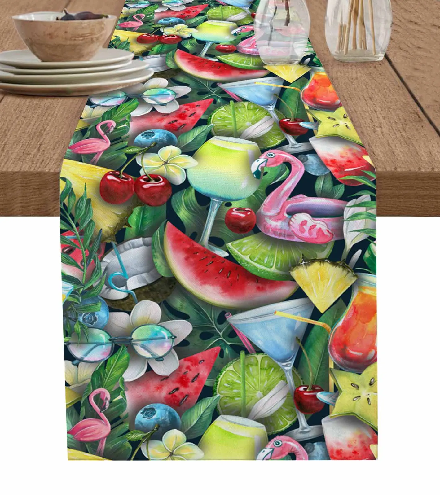 

Summer Fruit Tropical Watercolor Linen Table Runners Kitchen Table Decoration Dining Table Runner Wedding Party Supplies