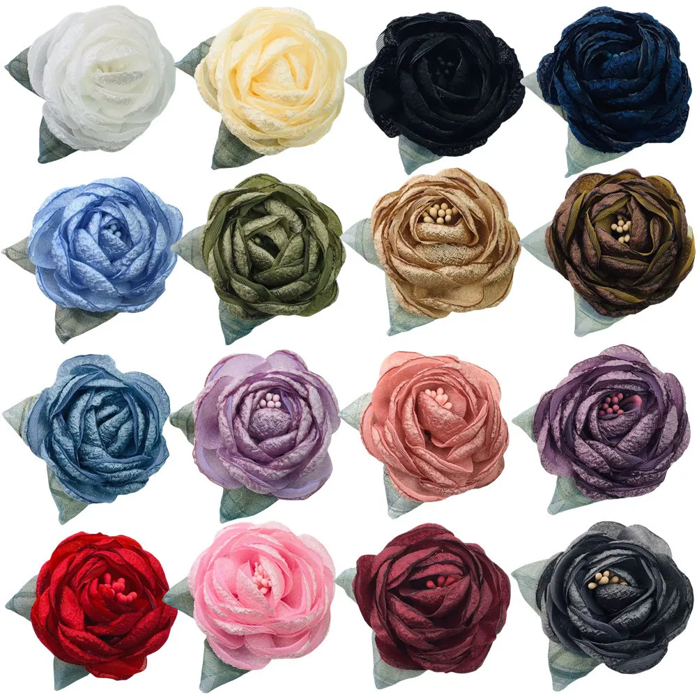 

Semi-finished 6cm Stamen Burnt Edge Camellia Three-dimensional Rose Buds Shoes Hats Clothing Accessories Wholesale 200 Pcs