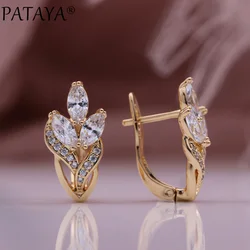PATAYA New White Horse Eye Natural Zircon Drop Earrings 585 Rose Gold Color Bridal Earrings Wedding Unique Fine Fashion Jewelry