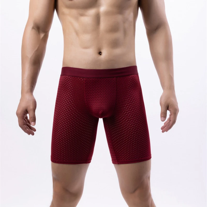 Recomended Men Mesh Hole Sport Coolflex Ice Silk Long Legging Boxer Breathable Running Jogging Boxershorts Slim Fit
