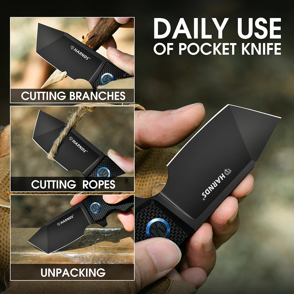 HARNDS Revenant Pocket Knife D2 Steel Folding Knife Tanto Blade EDC BBQ Knife with Pocket Clip G10 Handle Survival Hiking Knives - view 5