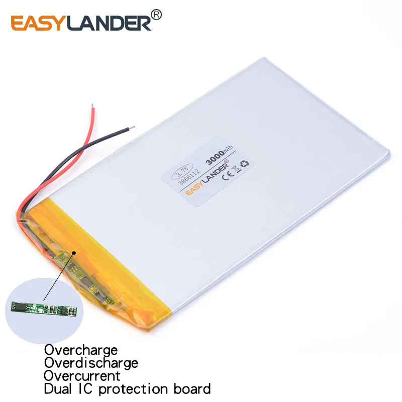 3866112   Batería recargable de polímero de litio Li-ion de 3000mAh 3,7 V para GPS DVR juguetes mp3 altavoz E-book