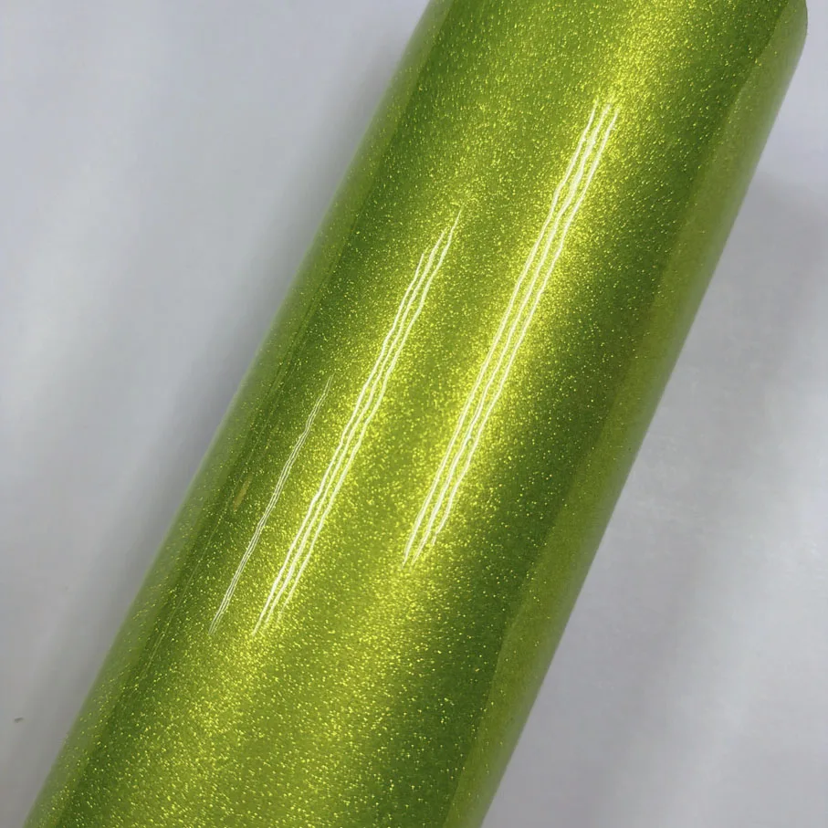 50cm*152/200/300CM Super Glossy Fluorescent Green Glitter Diamond Car Wrap Film Glossy Pearl Candy Motorbike Scooter Sticker