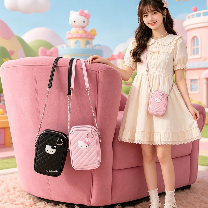 

New Hello Kittys Shoulder Bag Black Travel Bag Anime Figure Crossbody Bag Kawaii Cartoon Bags for Woman Girl Gift