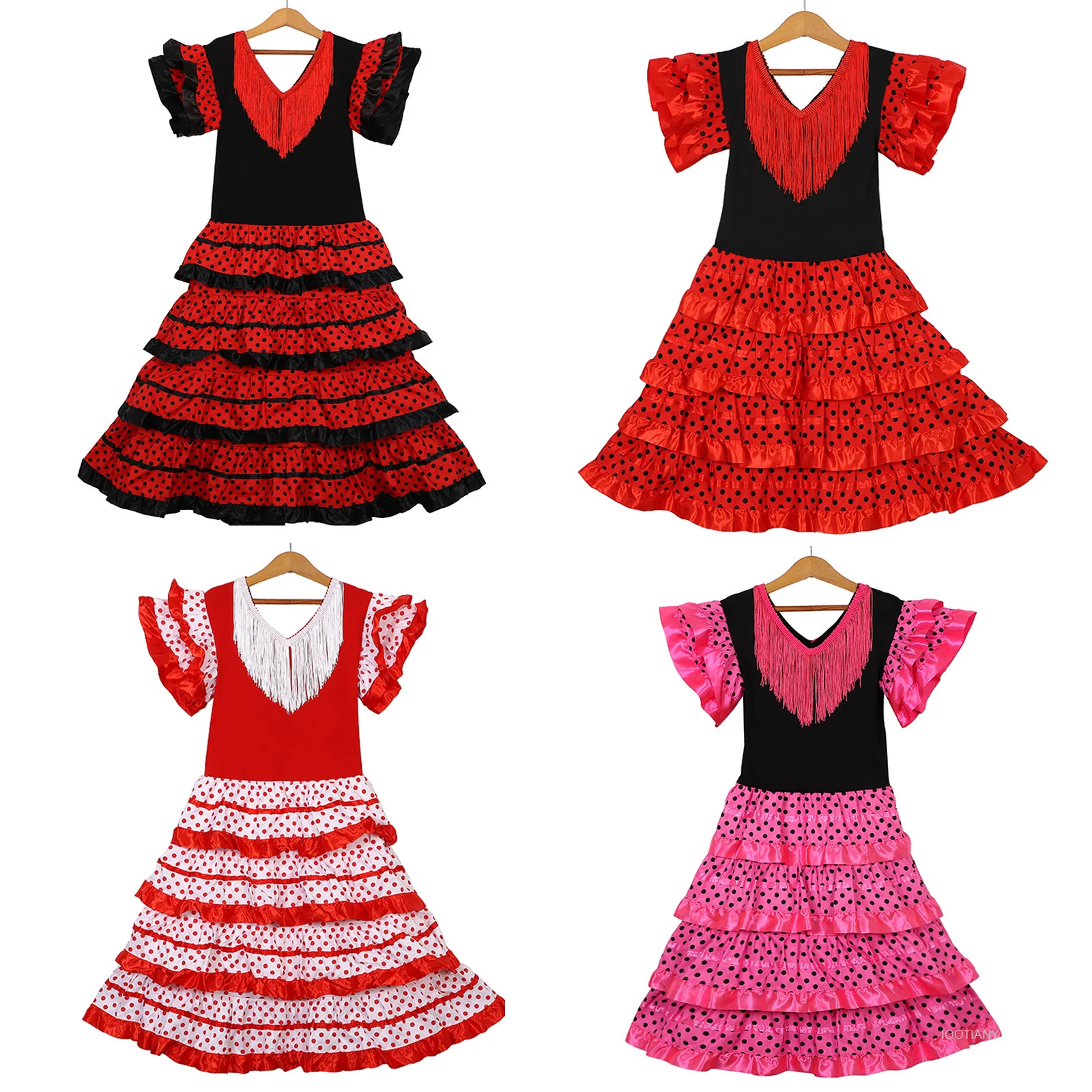 Vestido de fiesta de baile español tradicional para niñas, vestido de lunares con flecos para Festival, falda clásica de estilo gitano Flamenco para niños