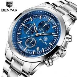 2025 New BENYAR Man Watch Top Brand Luxury Chronograph Quartz Watches Mens Leather 5Bar Waterproof Wristwatches Men Clock Gifts