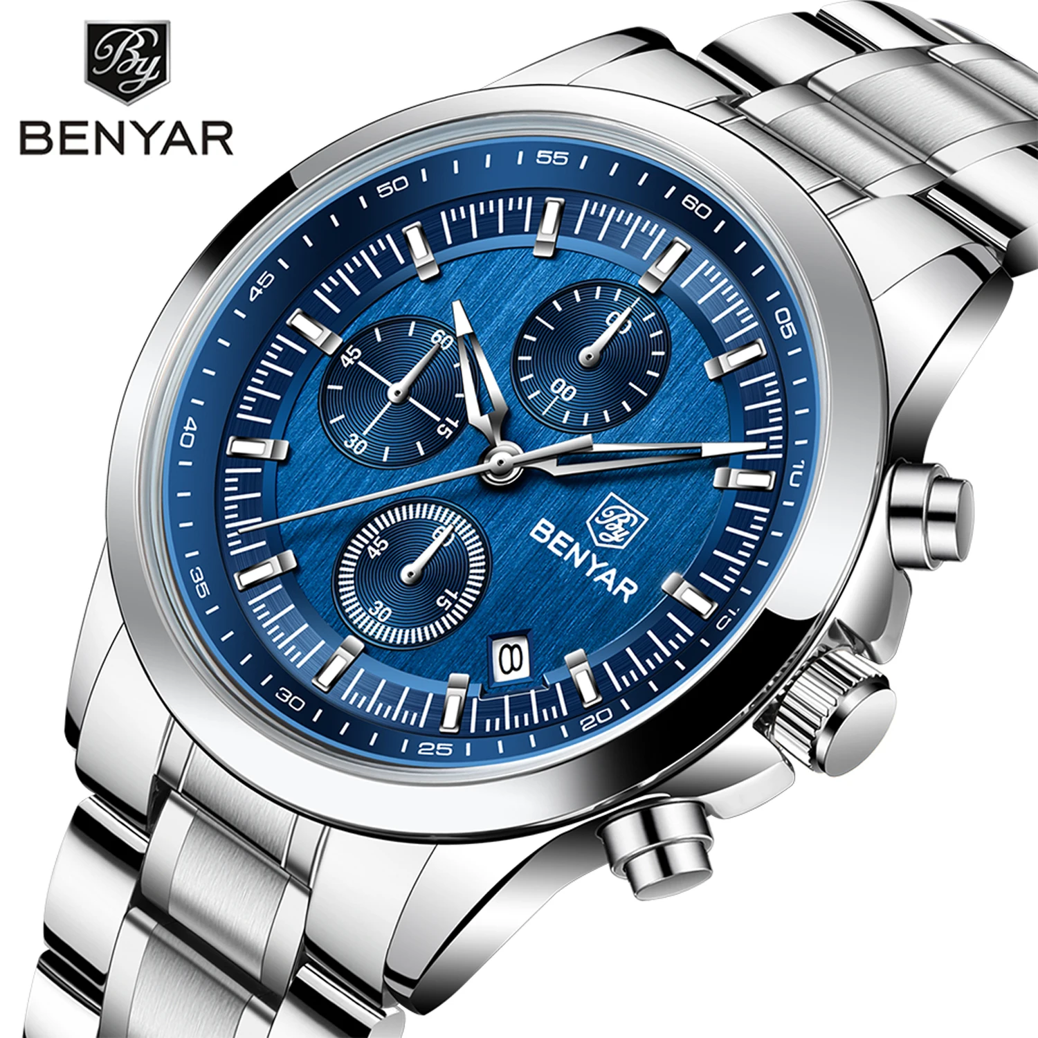 2024 New BENYAR Man Watch Top Brand Luxury Chronograph Quartz Watches Mens Leather 5Bar Waterproof Wristwatches Men Clock Gifts