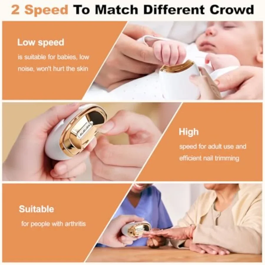 เครื่องตัดเล็บไฟฟ้า เครื่องตัดเล็บอัตโนมัติ ปรับความเร็วได้ 2 ระดับ พร้อมดีไซน์ชาร์จ USB สำหรับการตัดแต่งเล็บอย่างปลอดภัย