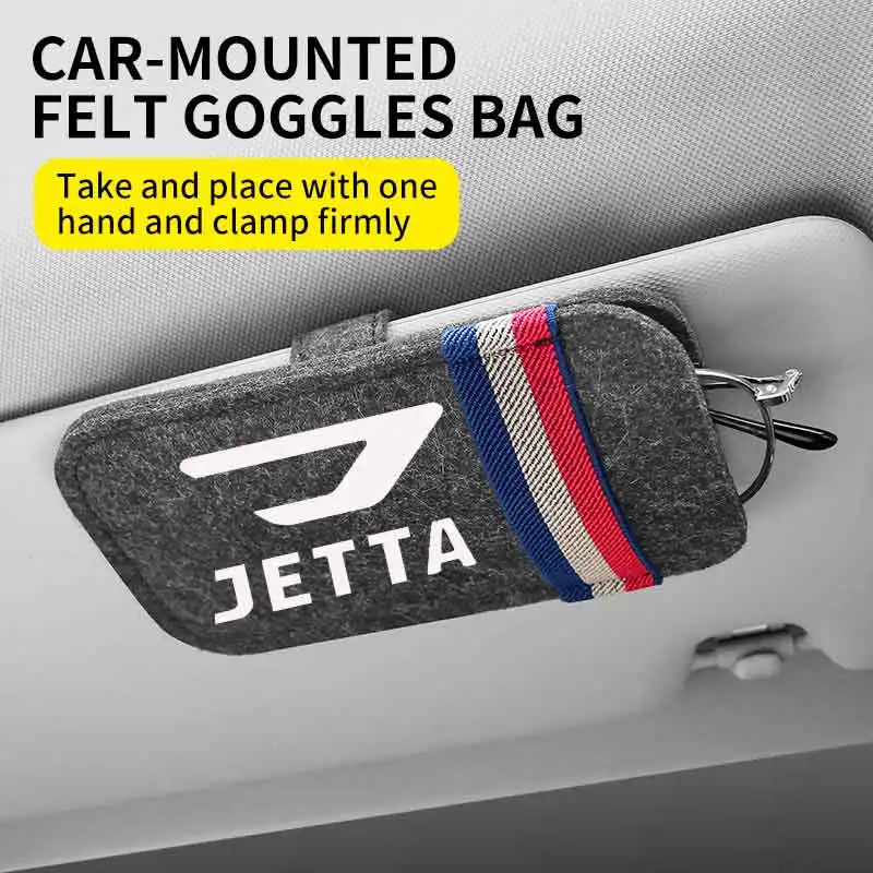 JETTA Car Sunglasses Clip with Logo, Felt Sun Visor Eyeglasses Holder, Universal for JETTA VA3 VS5 VS7, All Models Auto Accessor