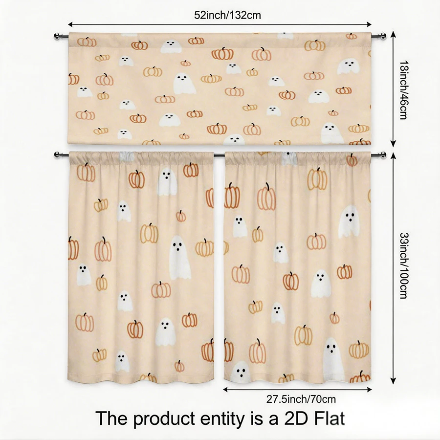 Halloween Fall Kitchen Curtains, Minimal Pumpkin Ghost, Digital Print, Kitchen Dining Room, Rod Pocket Polyester, Home Decor