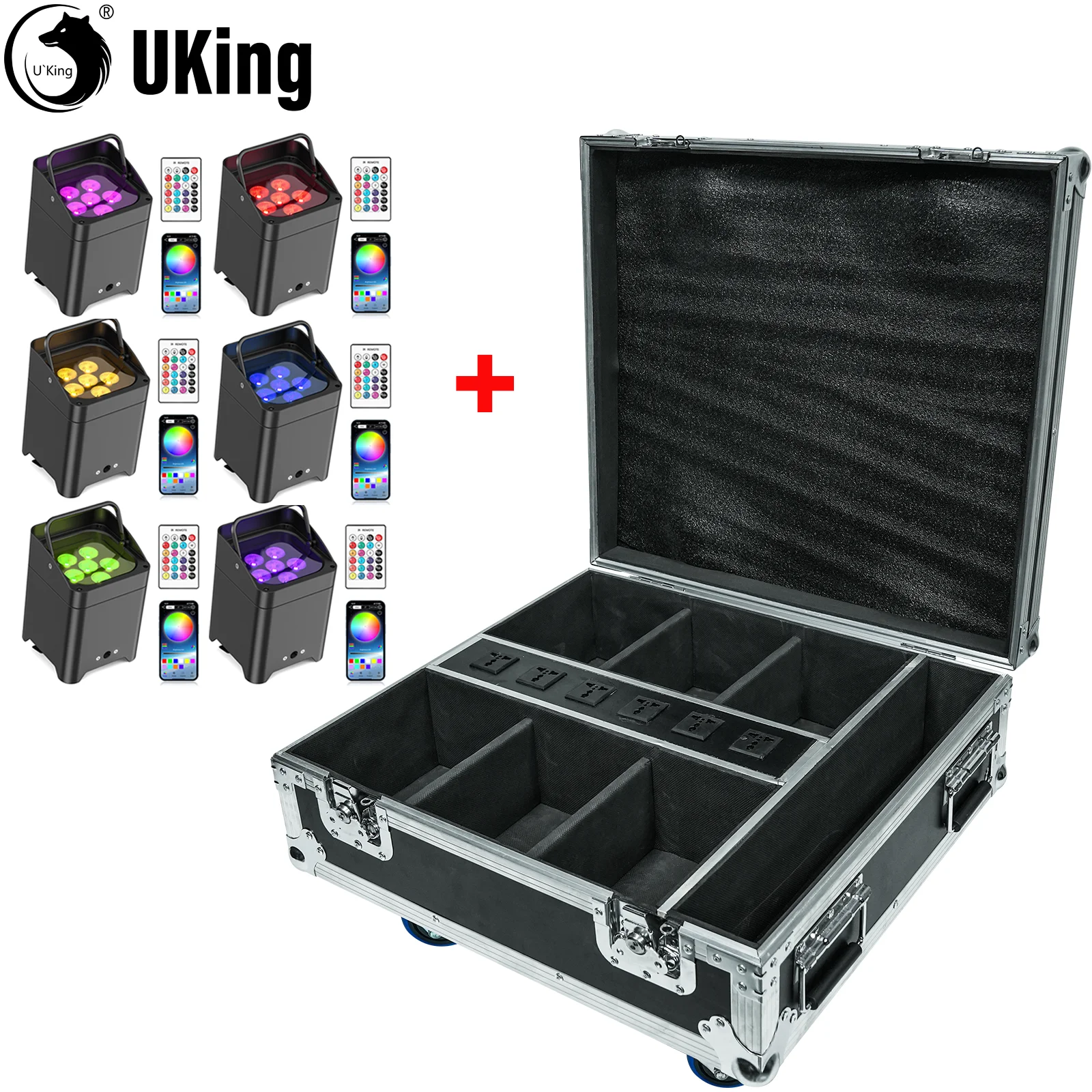U'King 6 قطعة 6X18 واط RGBWA + UV LED أضواء الاسمية المدمج في بطارية 8800mA ومجموعة حقيبة الطيران القابلة لإعادة الشحن لحفلة عيد الميلاد DJ ديسكو بار KTV #1