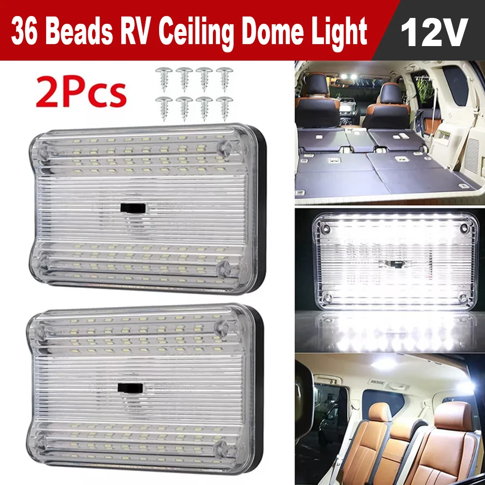 

12V RV Ceiling Dome Light Caravan Reading Lamp 36 Beads LED Touch Dimmer Switch for Trailer Truck Camper Interior Accessories