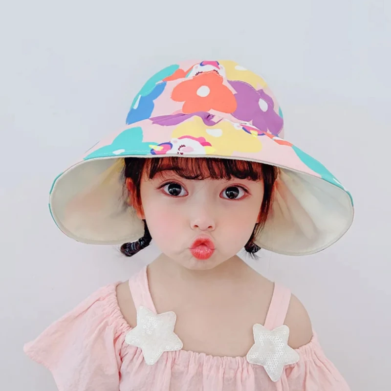 Adjustable Baby Bucket Hat Girls Sun Hat Cute Rabbit Children\'s  Empty Top Cap Large Kids Beach Cap  Bonnet