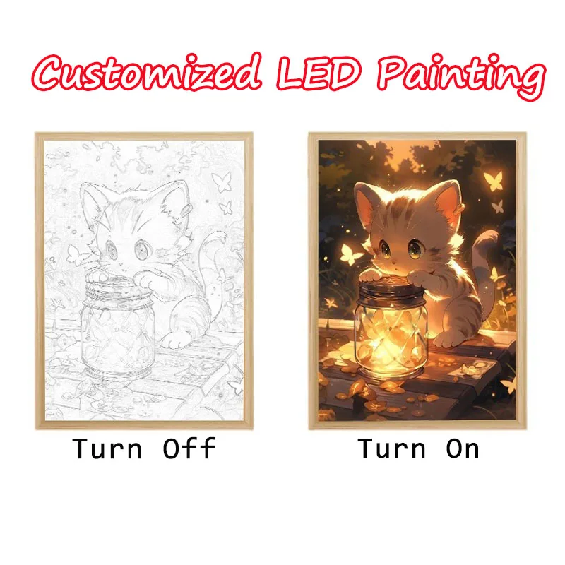 【Customized LED Photo Frame】Surprise Gifts Light Painting Decoration A4 Luminous Night Light Wooden Acrylic Picture Image Lamp