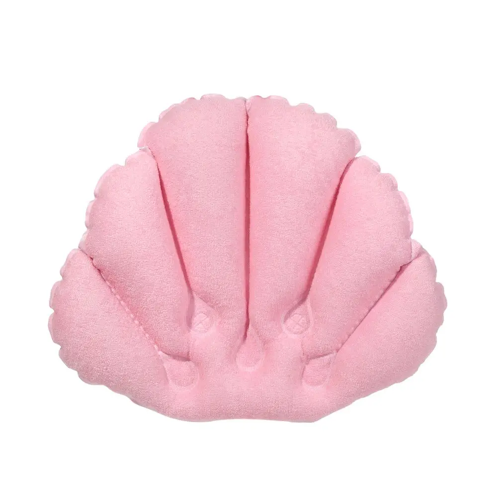 Colorful Fan Shaped Inflatable Shower Pillow Soft Terry Cloth Pillow Bathtub Spa Cushion Neck Support With Suction Cups