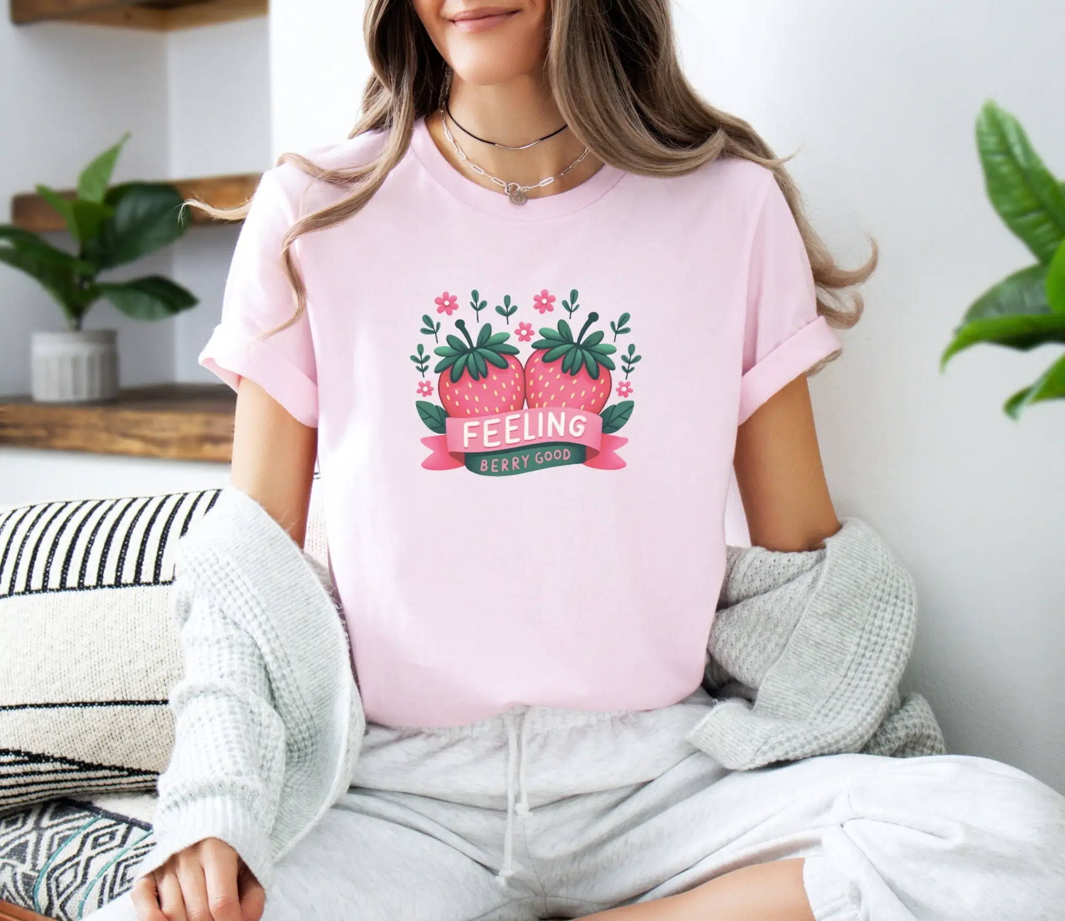 Strawberry T Shirt Fruit Feeling Berry Good Summer Tops Trendy Womens Oversized