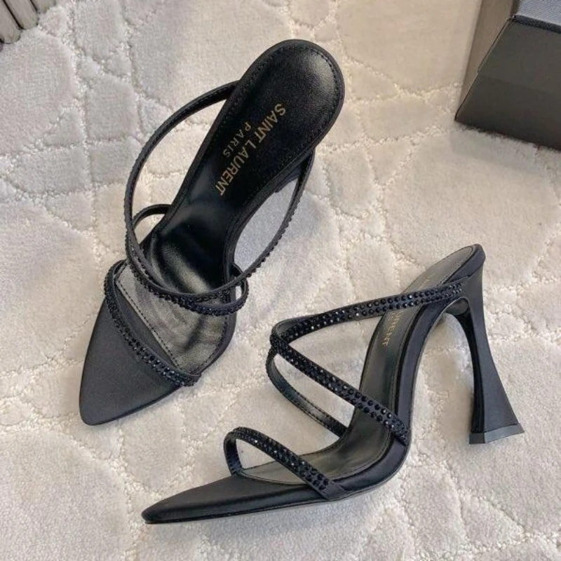 

Black royal sister high heels women's cross with rhinestones sexy and beautiful sandals with skirt with sandals