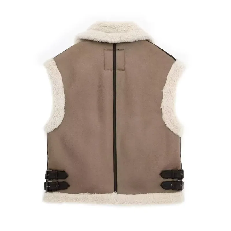 TRAF ZR Ladies Vest Winter Vintage Ladies Tops Sleeveless Jacket Vest Women's Fashion Vests Autumn New Products Fur Warm Vests