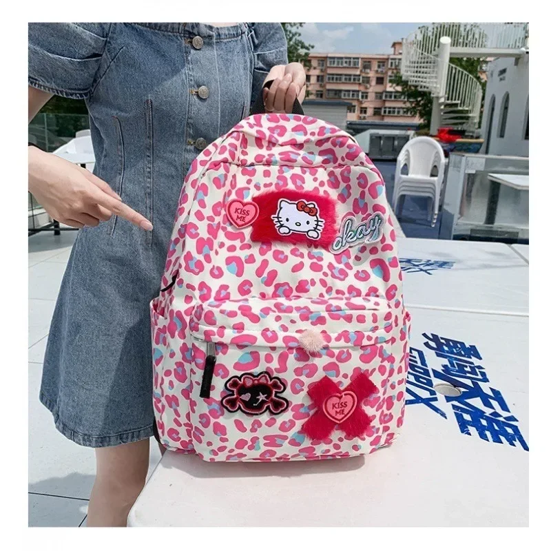 Sanrio Backpack HelloKitty Square Bag Canvas Cute Cartoon Printed Shoulder Bag Y2K Student Fashion Girl Schoolbag High Capacity