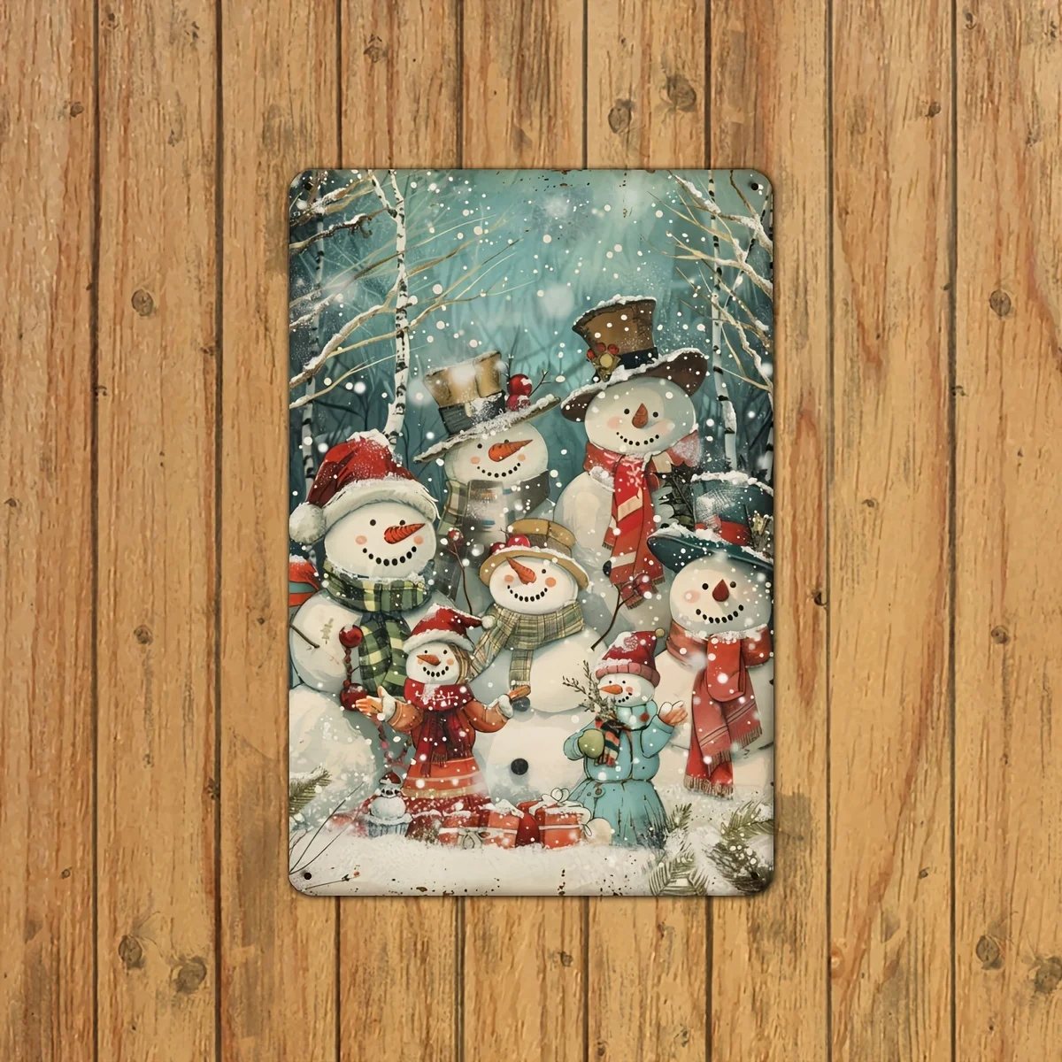 1 لوحة حديدية لرجل الثلج لعيد الميلاد القديم، لوحة فنية جدارية احتفالية مقاس 8 × 12 بوصة، مناسبة للمنزل والمطاعم والديكور الداخلي والخارجي