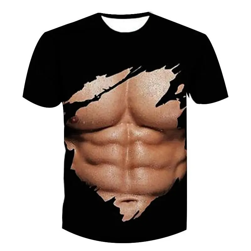 New men\'s abdominal muscles graphic t shirts 3D printing fashion short sleeved o neck T-shirt casual cool men\'s clothing y2k top