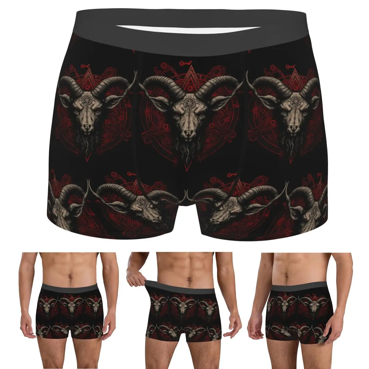 Boxer Underpants Shorts Occult Satanic Baphomet Goat In Pentagram Panties Male Ventilate Underwear for Homme Man Boyfriend Gifts