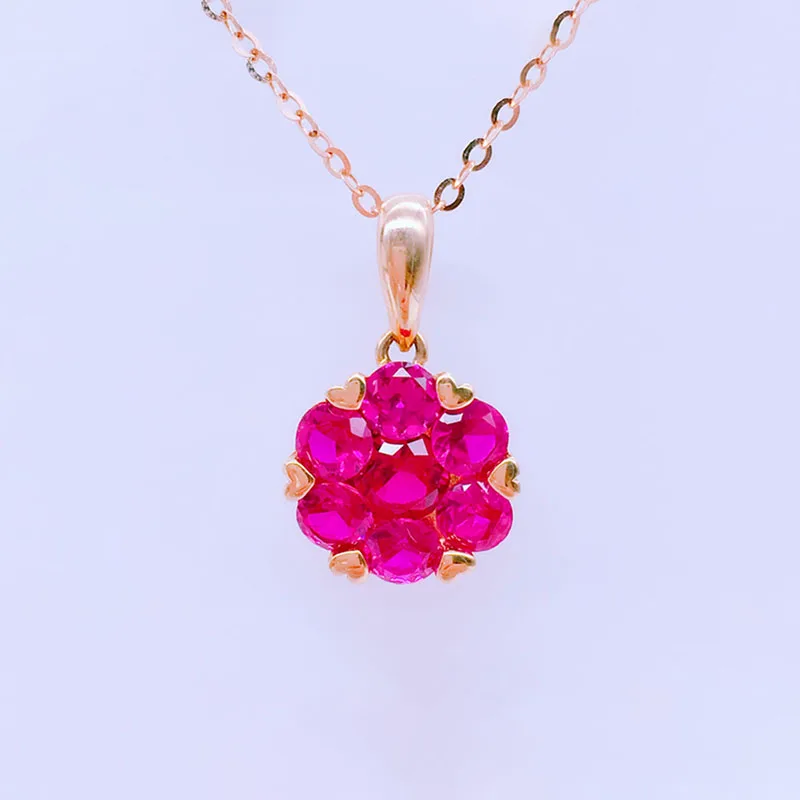 Classic Design 585 Purple Gold Red Flower Necklaces Plated 14K Rose Gold Ruby Pendant Wedding Luxury chain collar Jewelry Gift