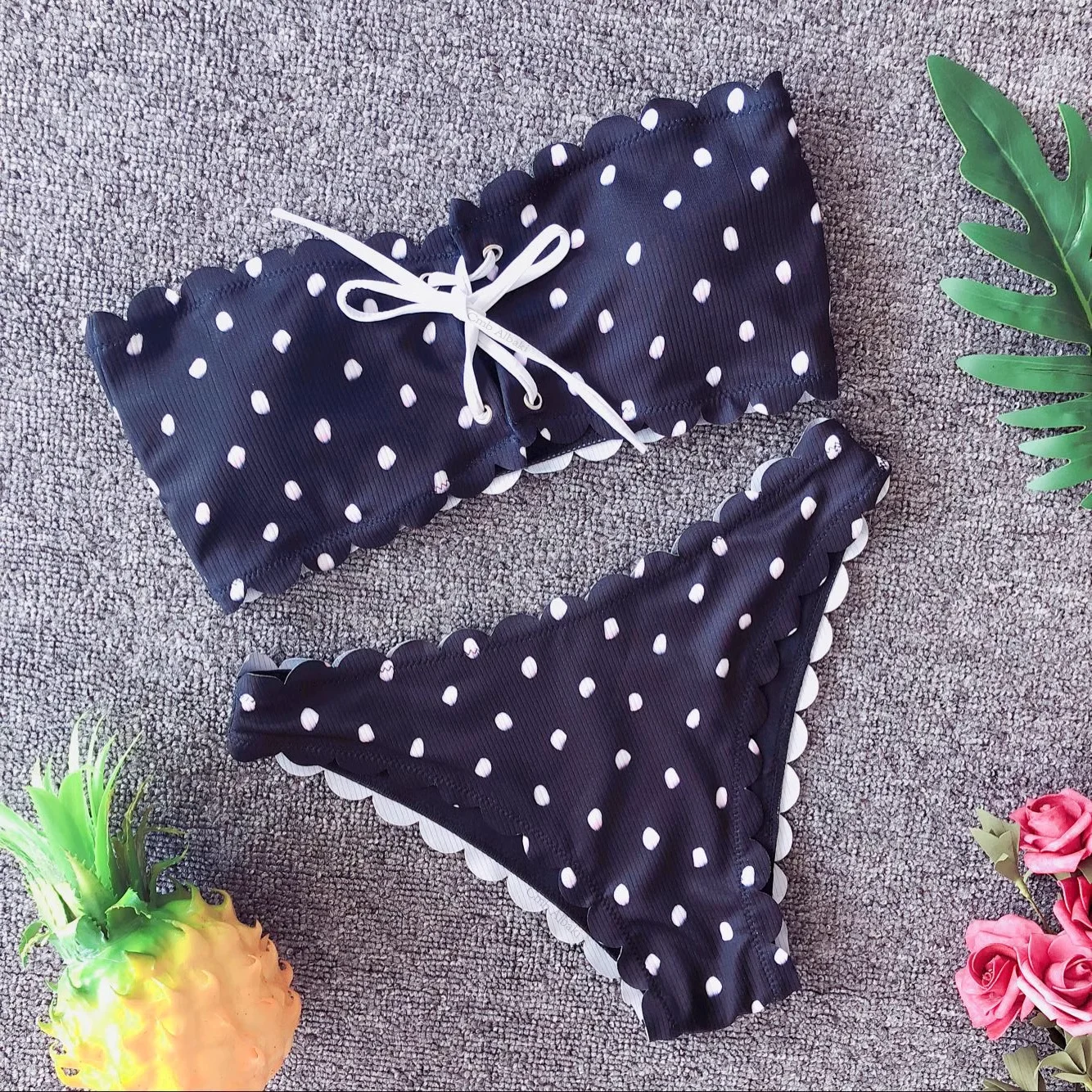 Women\'s Swimsuit Set Woman 2 Pieces Polka-Dot Lace Up Bikinis Swimwear Holiday Beachwear Bathing Suit Fashion Beachwear 2024