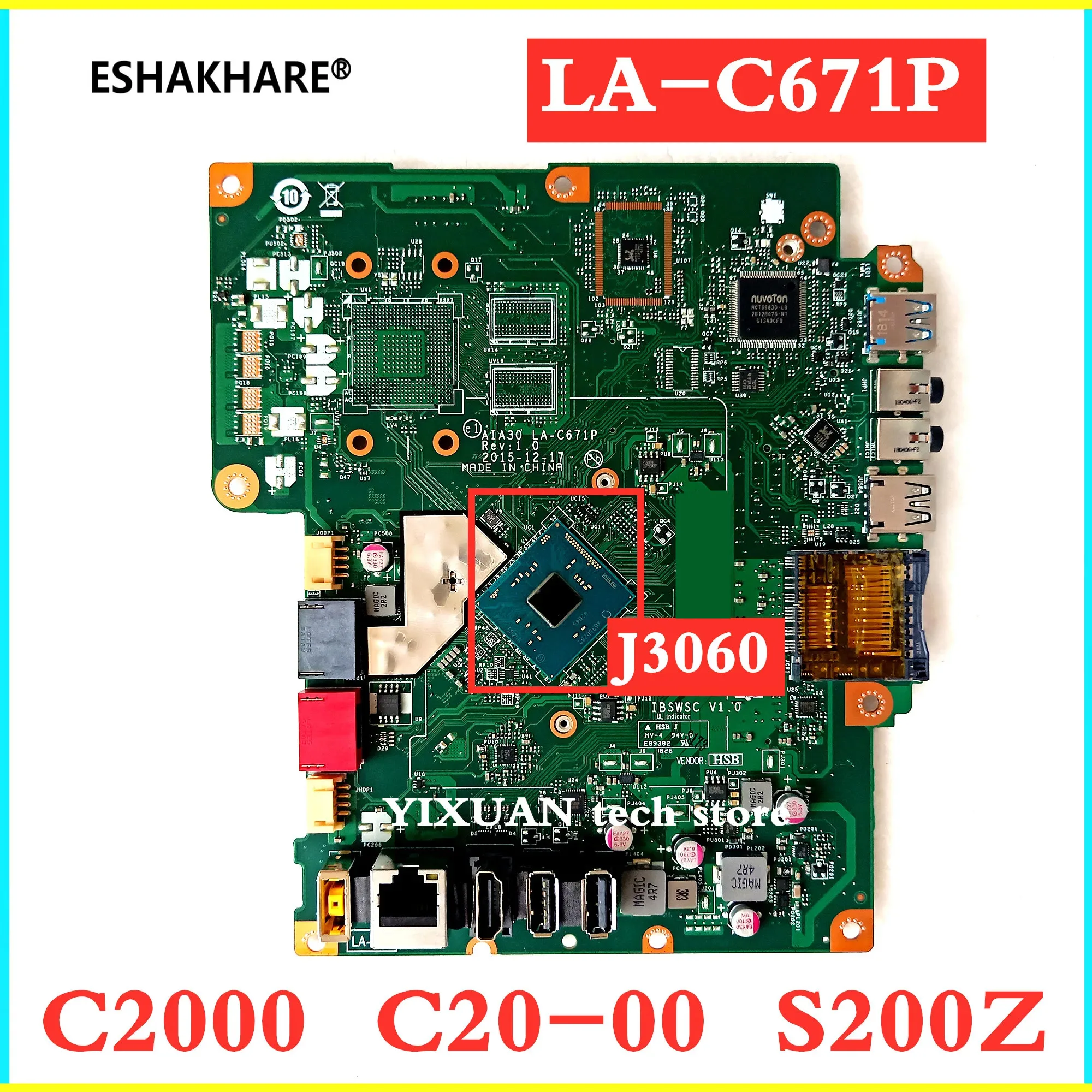 Placa base LA-C671P para Lenovo S200Z C2000 AIO, CPU J3060 J3710 AIA30 IBSWSC V1.0 00UW333 100% probada y completamente funcional