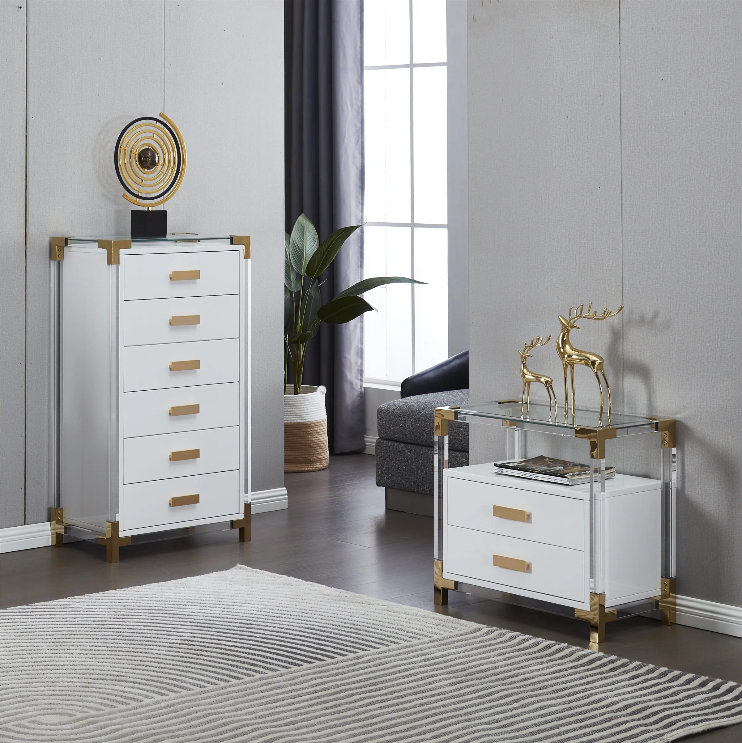 

Modern Wooden 6 Chest of Drawers Storage Luxury Living Room Cabinets Sets with Acrylic Legs Bedroom Nightstand Hotel Cabinet