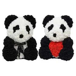 Rose Flower Teddy Bear with Heart/ Bowtie Handmade Panda Doll for Valentine's Day Birthdays Bridal Showers Party Gifts 25cm