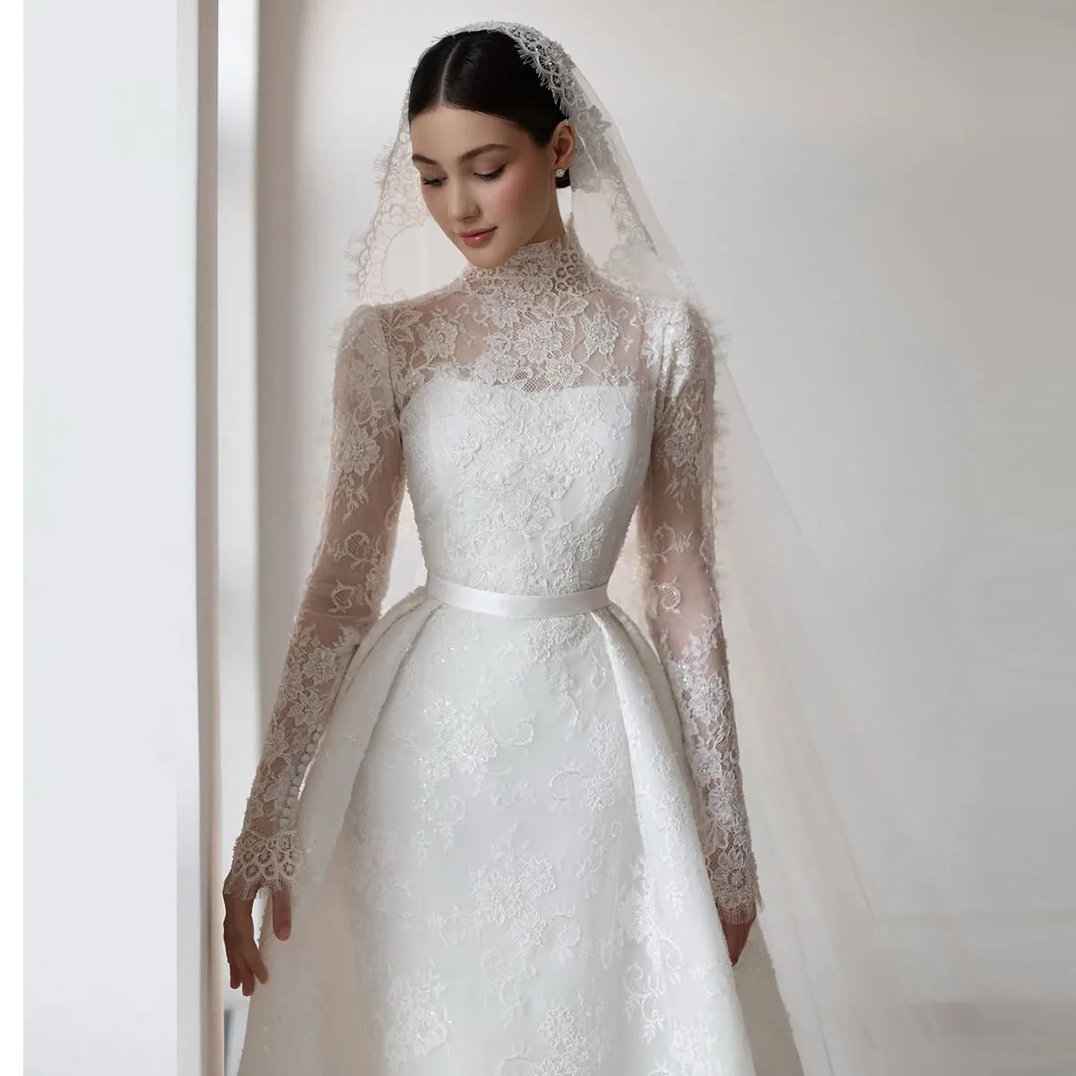 Customised Luxury Lace A Line Wedding Dress For Girls Sleeveless  Flower Vestido de novia Elegant Floor-Length Bridal Dress