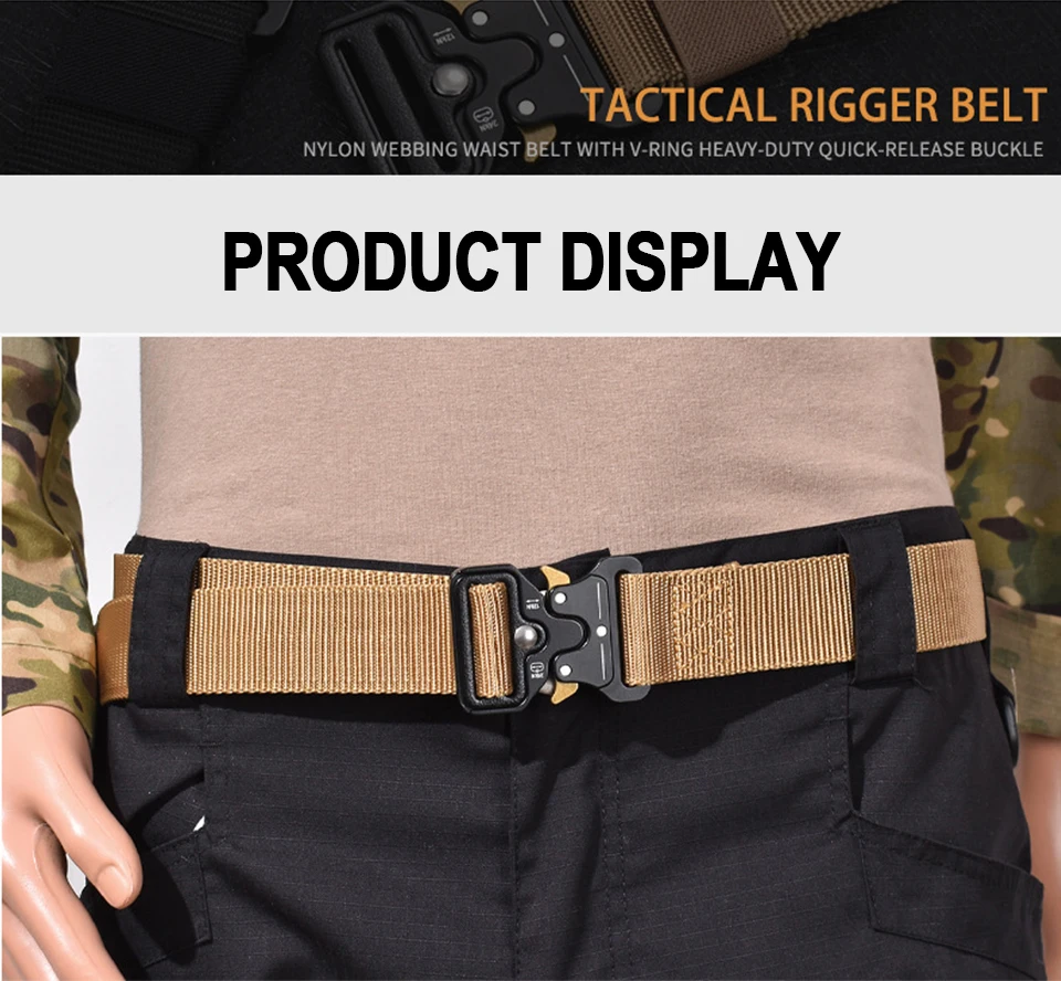 Taktischer Gürtel mit Schnellverschluss für Herren – robuster Canvas-Bund mit Wasserflaschenhaken, Karabiner, Outdoor-Jagd, Wanderausrüstungsset – Detail 14
