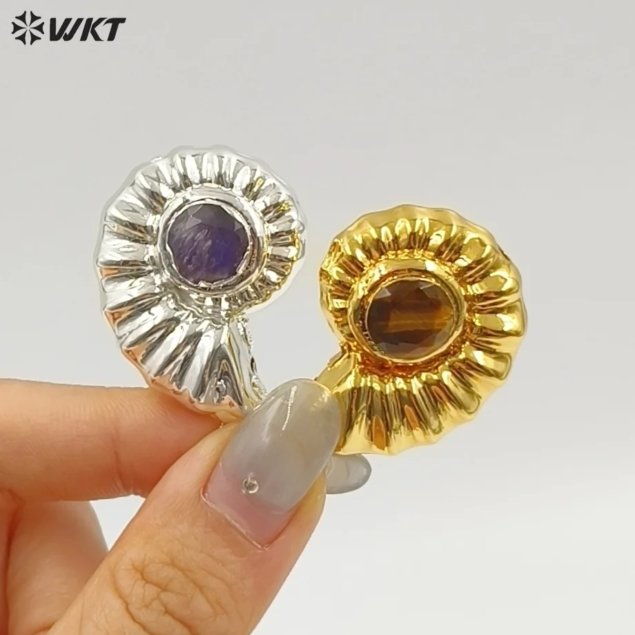WT-P2056 French-style Handmake Gemstone Yellow Brass Silver Snail Shape  Pendant With 18K Real Gold Plated For Women Jewelry ACC