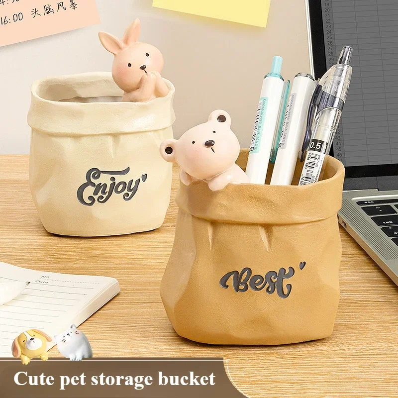 Desktop Storage Box Large Capacity Organizer Ornaments Office Stationery Storage Bucket Decoration School Supplies Organizer