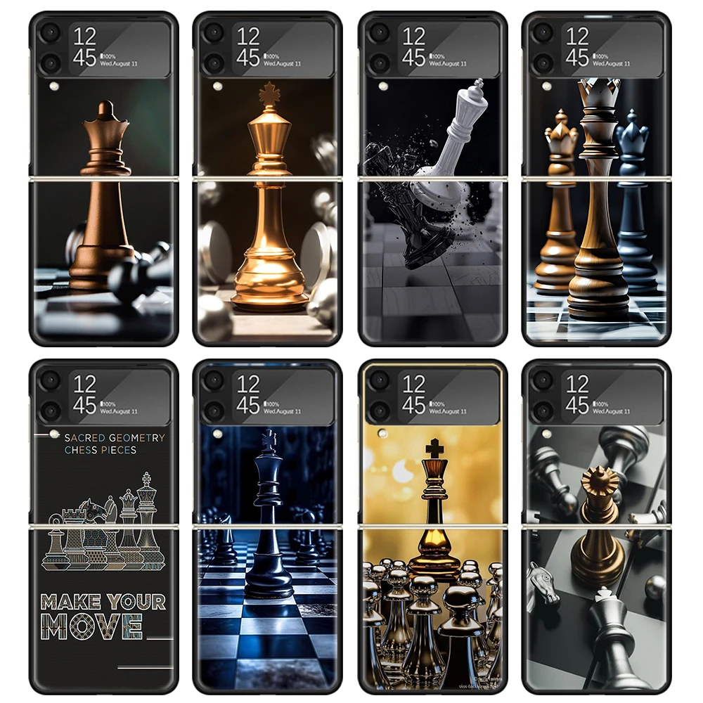 Competitive Chess Game Black Phone Case For Samsung ZFlip6 ZFlip5 ZFlip4 ZFlip3 5G Hard Protective Galaxy Z Flip 3 4 5 6 Cover Z