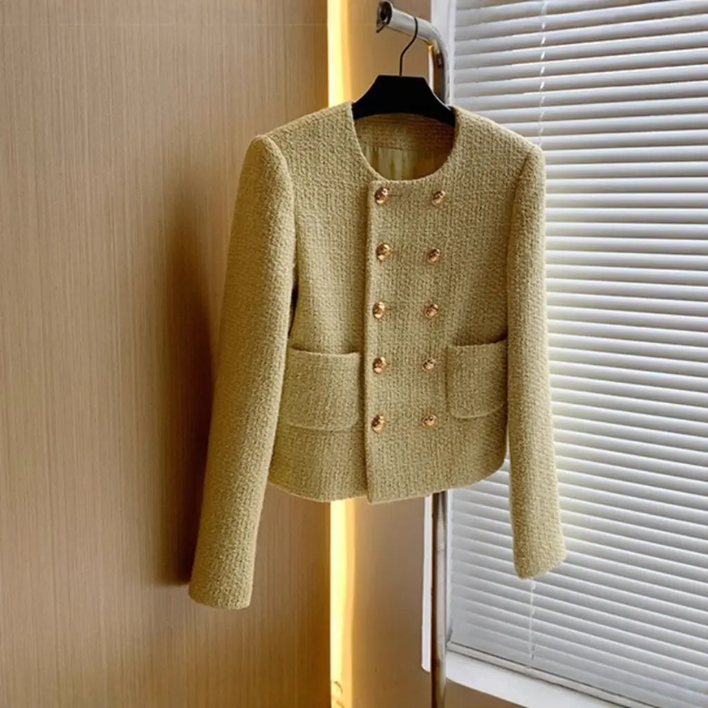 

Solid Color Short Woolen Coat Autumn Fashion Retro Style Age-Reducing Women's Outerwear New Trend