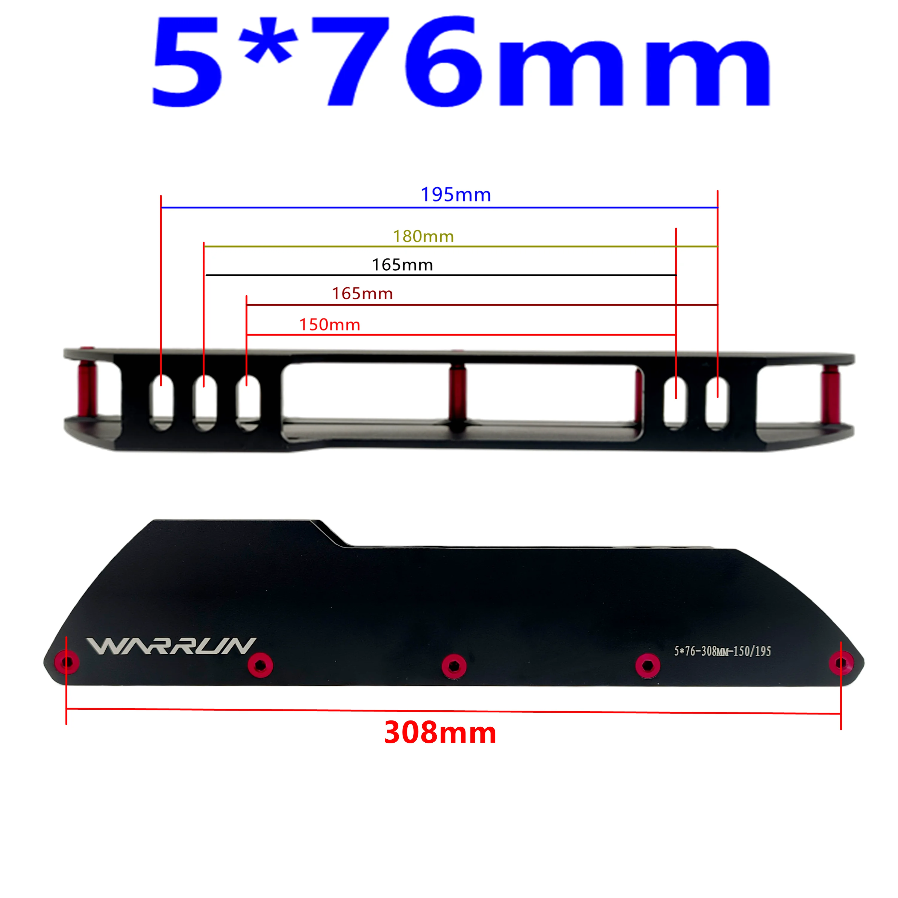 Skate Frame Rockered 5x76mm Black with 10 Wheels Mount Distance 150-165-195mm
