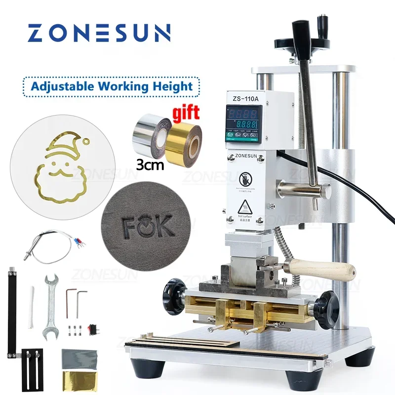 

ZONESUN ZS110A Leather Paper LOGO Hot Foil Stamping Bronzing Creasing Branding Printing Heat Embossing Machine DIY