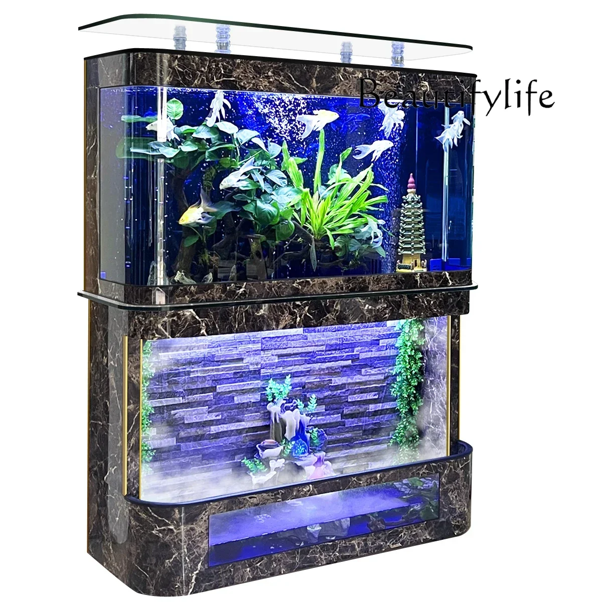 

Water Curtain Wall Fish Tank Large Household Living Room Glass Vertical Floor Wall Ecological Aquarium