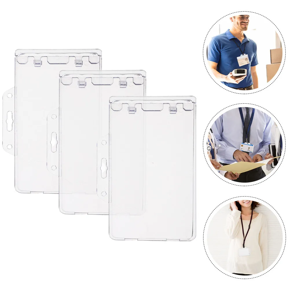 

3Pcs Clear Horizontal Badge Holders ABS Card Sleeves Protective Covers Anti-Scratch Id Card Holder Work Office Use