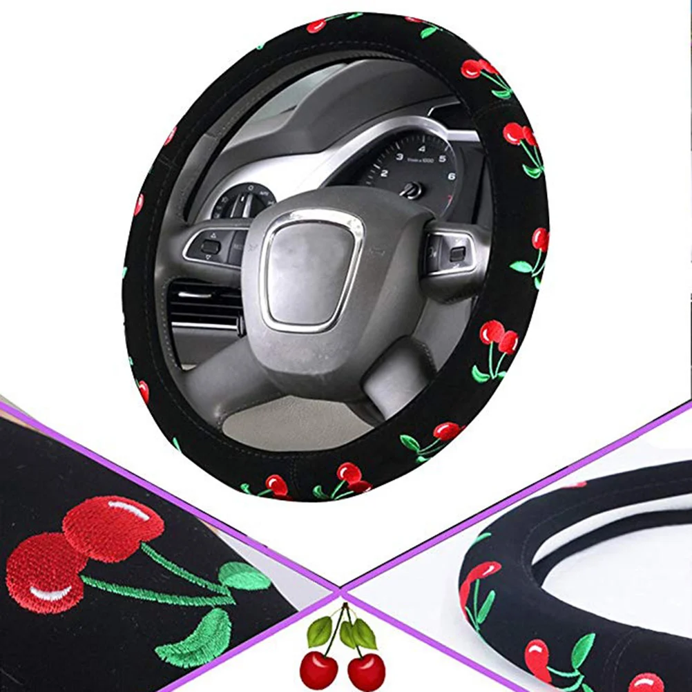 

Steering Wheel Cover Cherry Embroidery Design For Women Comfort Grip Anti-Slip Car Interior Auto Decoration Car