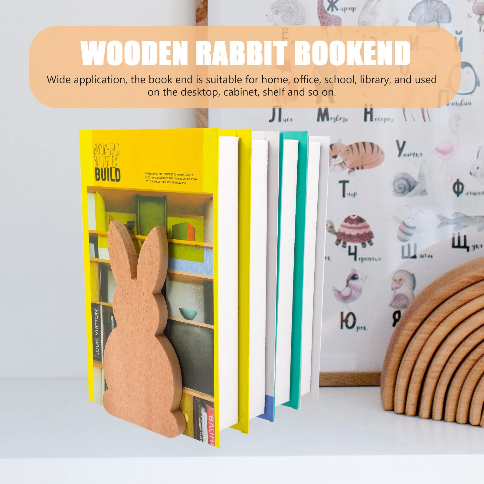 

Деревянная подставка для книг в форме кролика из массива бука, ограничитель для книг для рабочего стола, полки, шкафа, библиотеки, школы, декоративные подставки для книг в форме животных