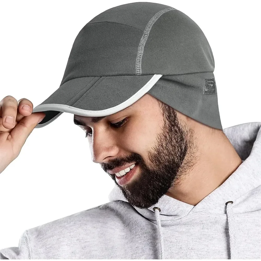 Men's Winter Hiking & Running Reflective Fleece Cap - Foldable Down Hat for Climbing, Golf & Workout GADIEMKENSD