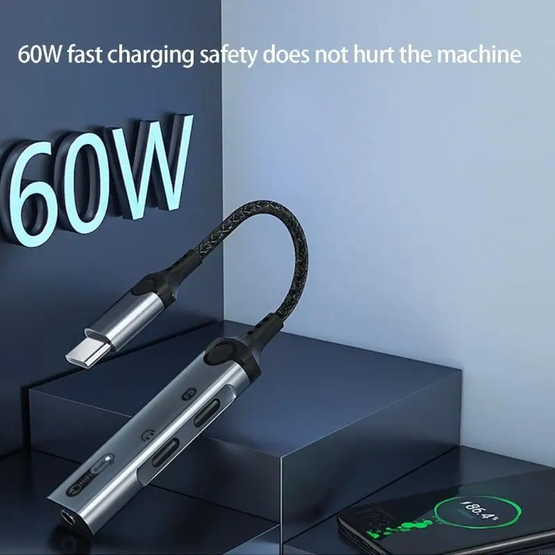

Multifunctional USB C To 3.5Mm Adapter Supports PD60W Charging And Auditory H8WD