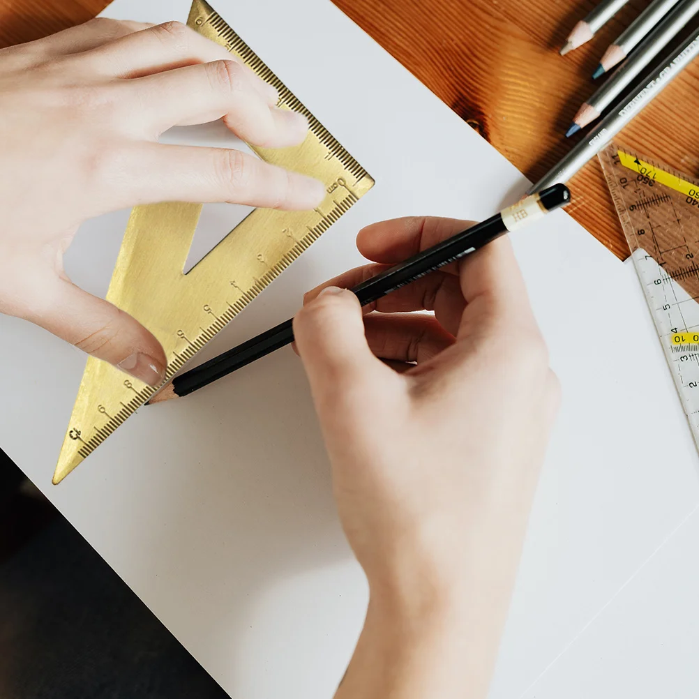 1 مجموعة رسم مثلث حاكم النحاس قياس حاكم مقياس واضح سهلة القراءة أنواع مختلفة من المقاييس للاستخدام المهني والشخصي