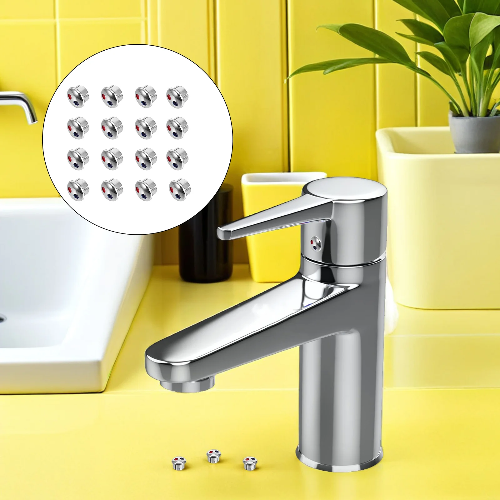 24Pcs Faucet Handle Index Buttons Red Blue Temperature Toggle Caps for Hot Cold Water Identification Kitchen Sink Tap